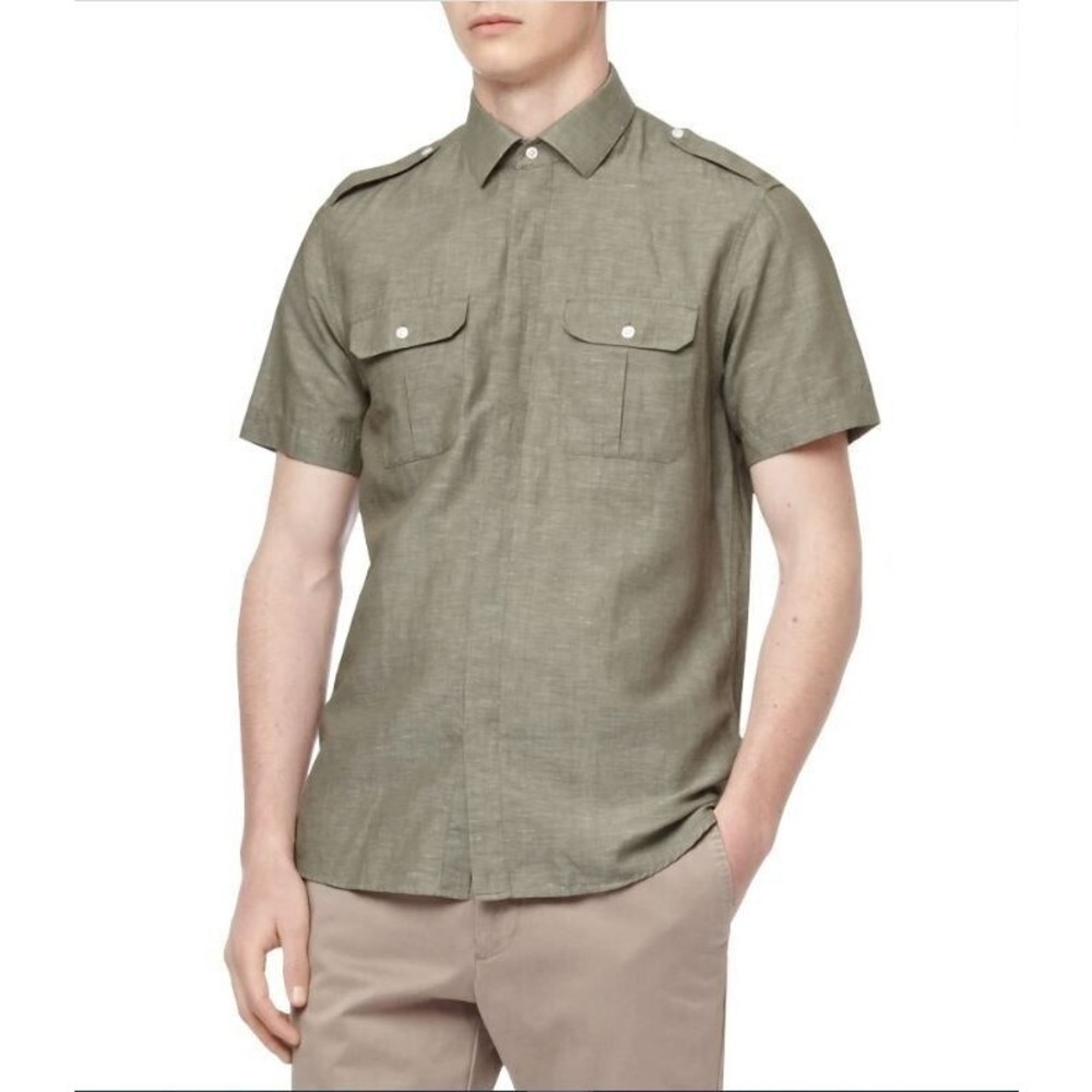 FINAL Reiss Amazon Short Sleeve Two Pocket Safari Shirt Men's XL Cotton Linen - Picture 3 of 7
